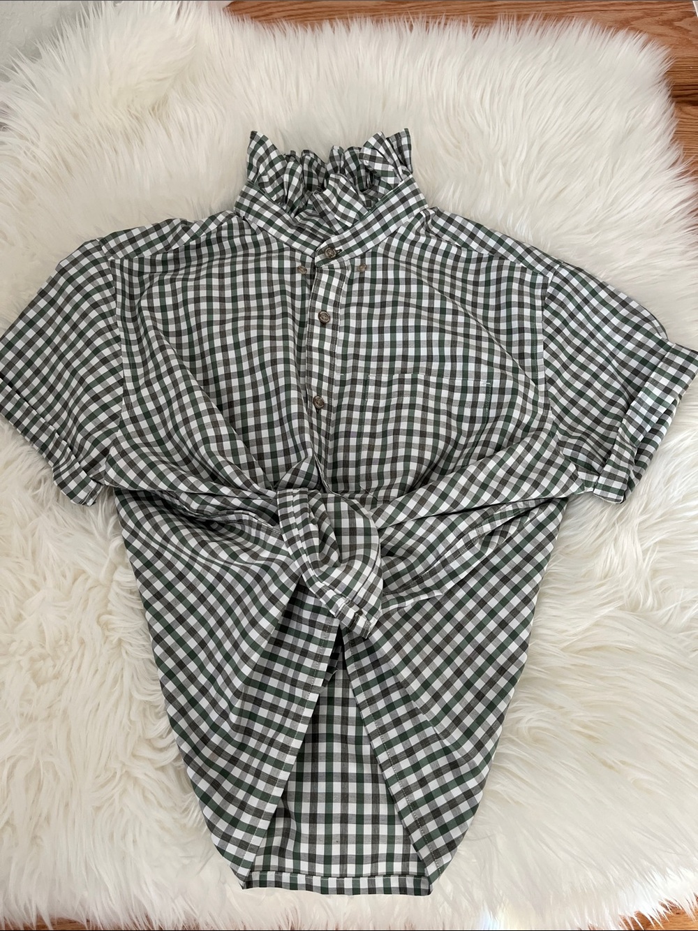 Eddie Bauer Green and White Gingham Button-Down Shirt L